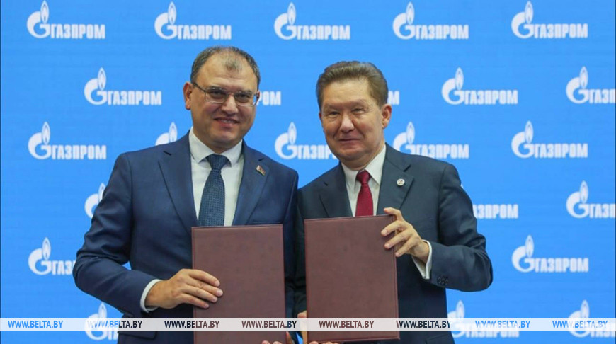 维克托·卡兰凯维奇和阿列克谢·米勒 图源：白俄罗斯政府Telegram频道